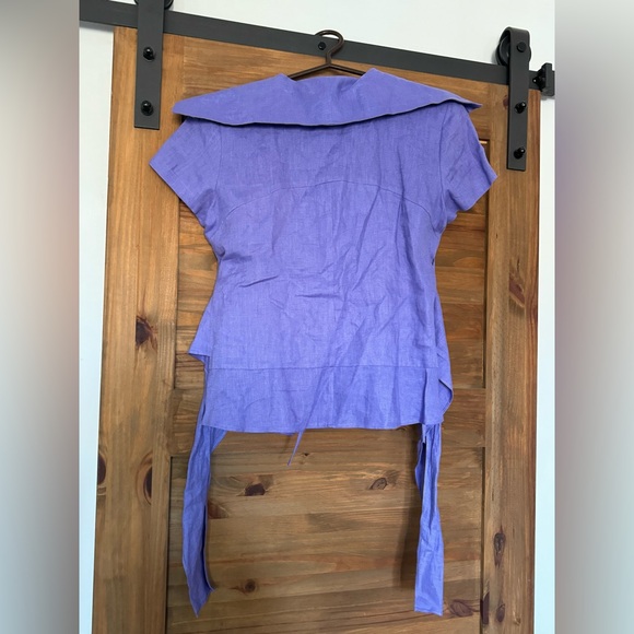 Vintage Tracy M. 100% Linen Short Sleeve Button Top size M - Picture 2 of 8